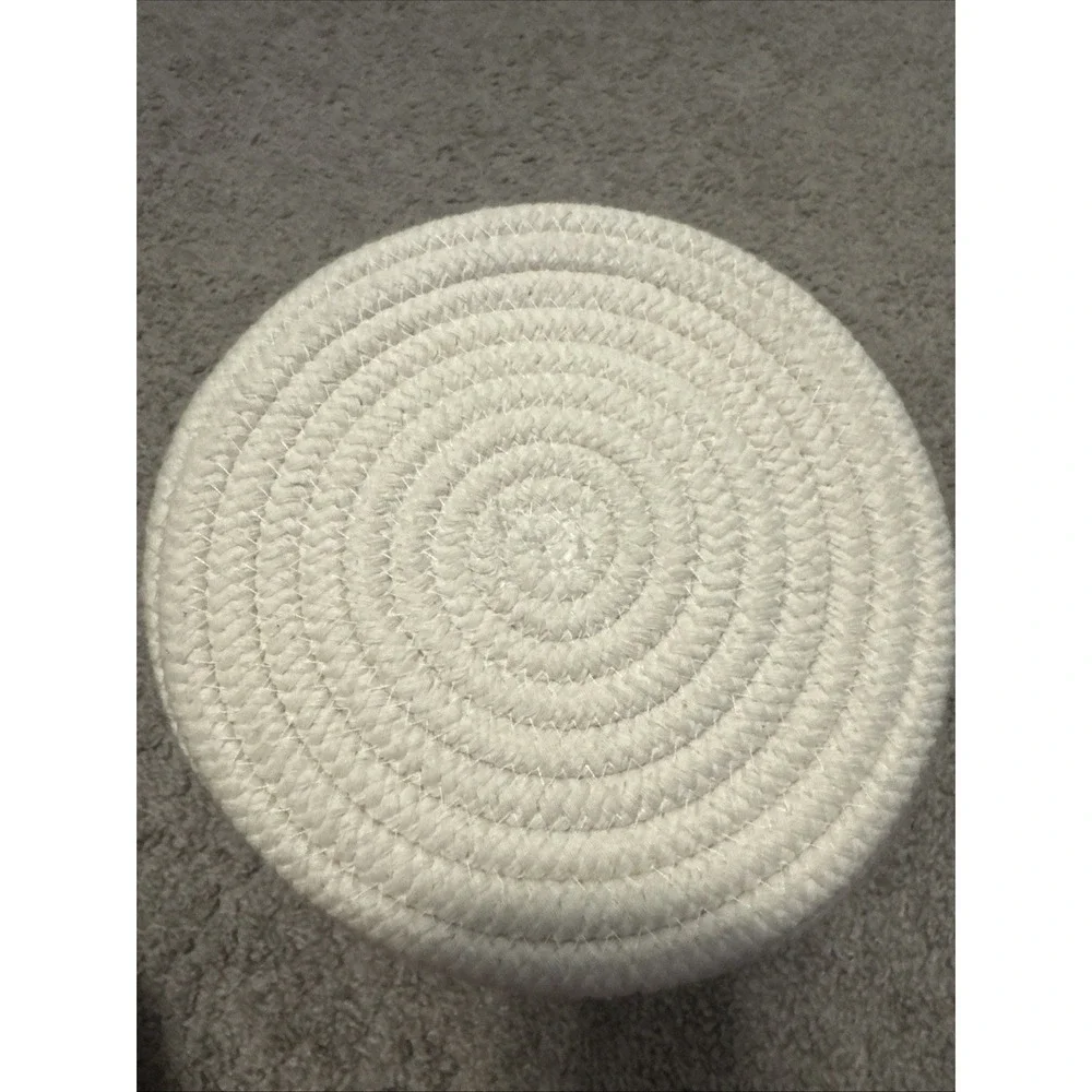Peace Love World Woven Cream Small Basket Leather Handles Heart